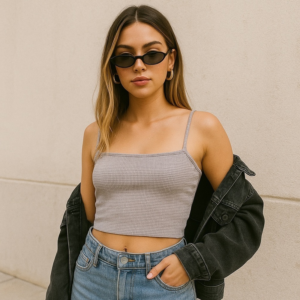 LForever 21 Mauve Striped Ribbed Cropped Tank Small